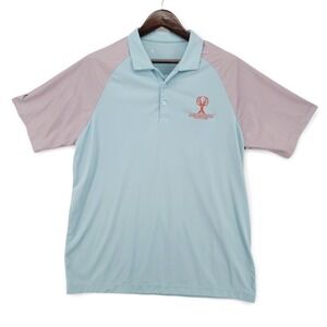 Antigua Men L Polo Shirt Polyester Blue Striped Golf Athletic Preppy Aesthetic